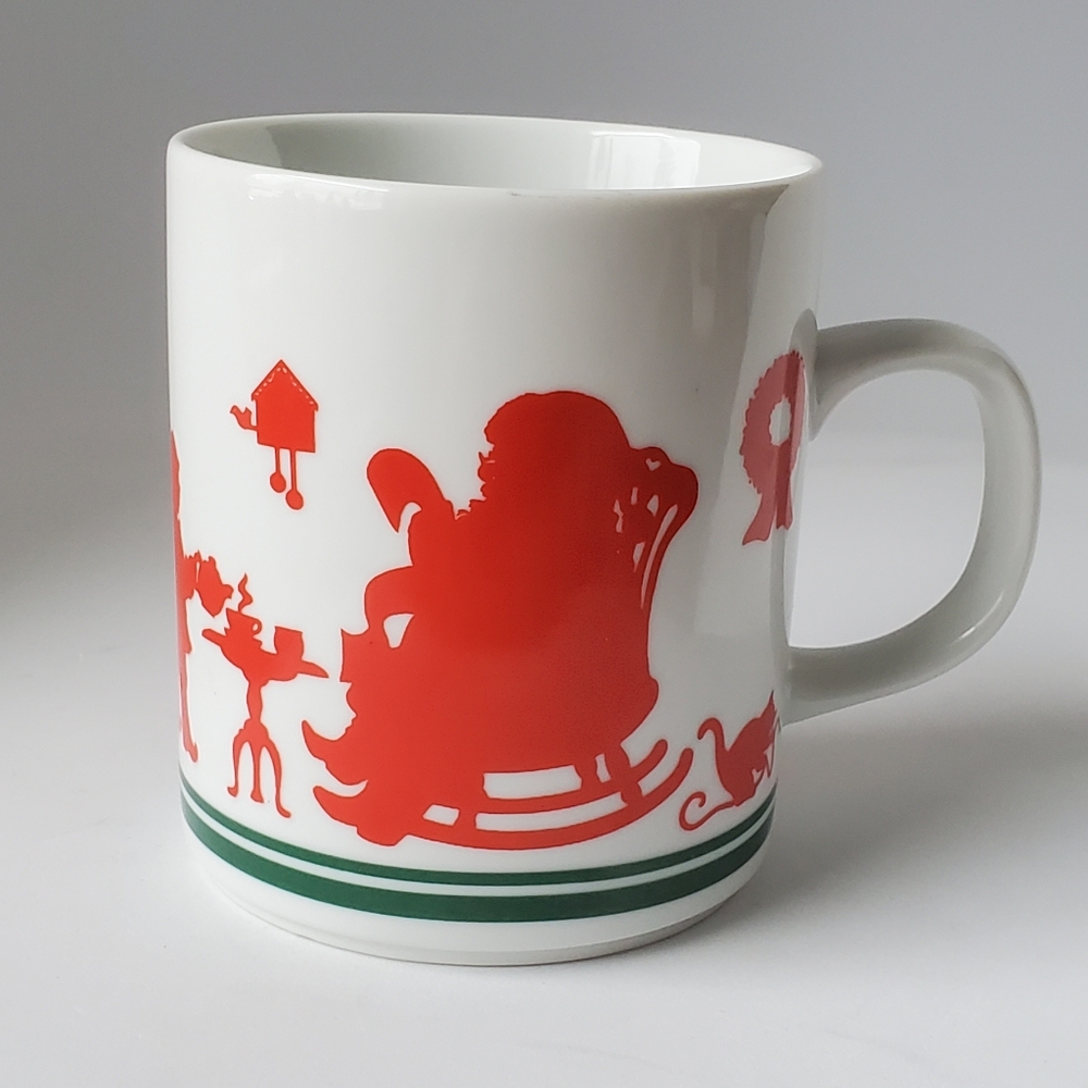 Avon Collectible Holiday 1984 Santa & Elves Silhouette Christmas Mug